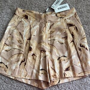 L'AGENCE Beige Feather Print High Waist Shorts